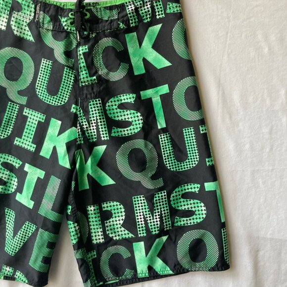 Vtg Quiksilver STORM Swim Trunks Mens Size 32 Green Black Logo Board Shorts - Picture 3 of 14